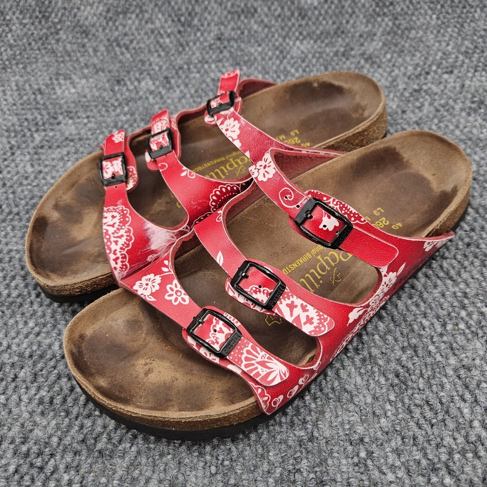 Papillio Birkenstock Women's 9 Red Sandals Florida Floral Paisley Strappy Slides